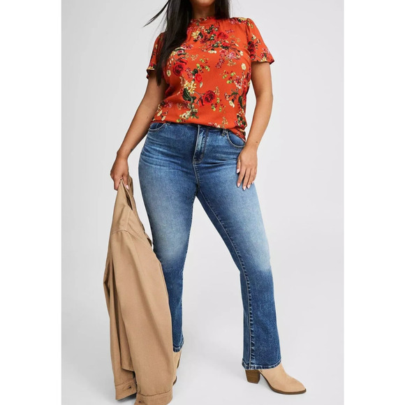 NWT Torrid Rayon Slub Mock Neck Flutter Sleeve Top Floral Orange Plus Size 2 2X - Picture 12 of 12